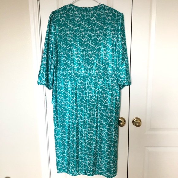 Vintage J.B. Too Teal Blue Green Patterned Midi Dress 18 Plus Size - Picture 2 of 11